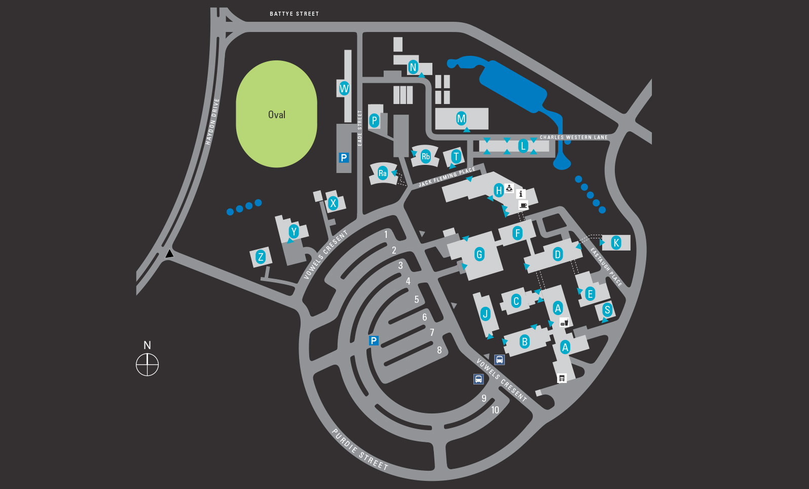 Educational campus map design by Minale Tattersfield for 4 campuses at the Canberra Institute of Technology, ACT, Australia