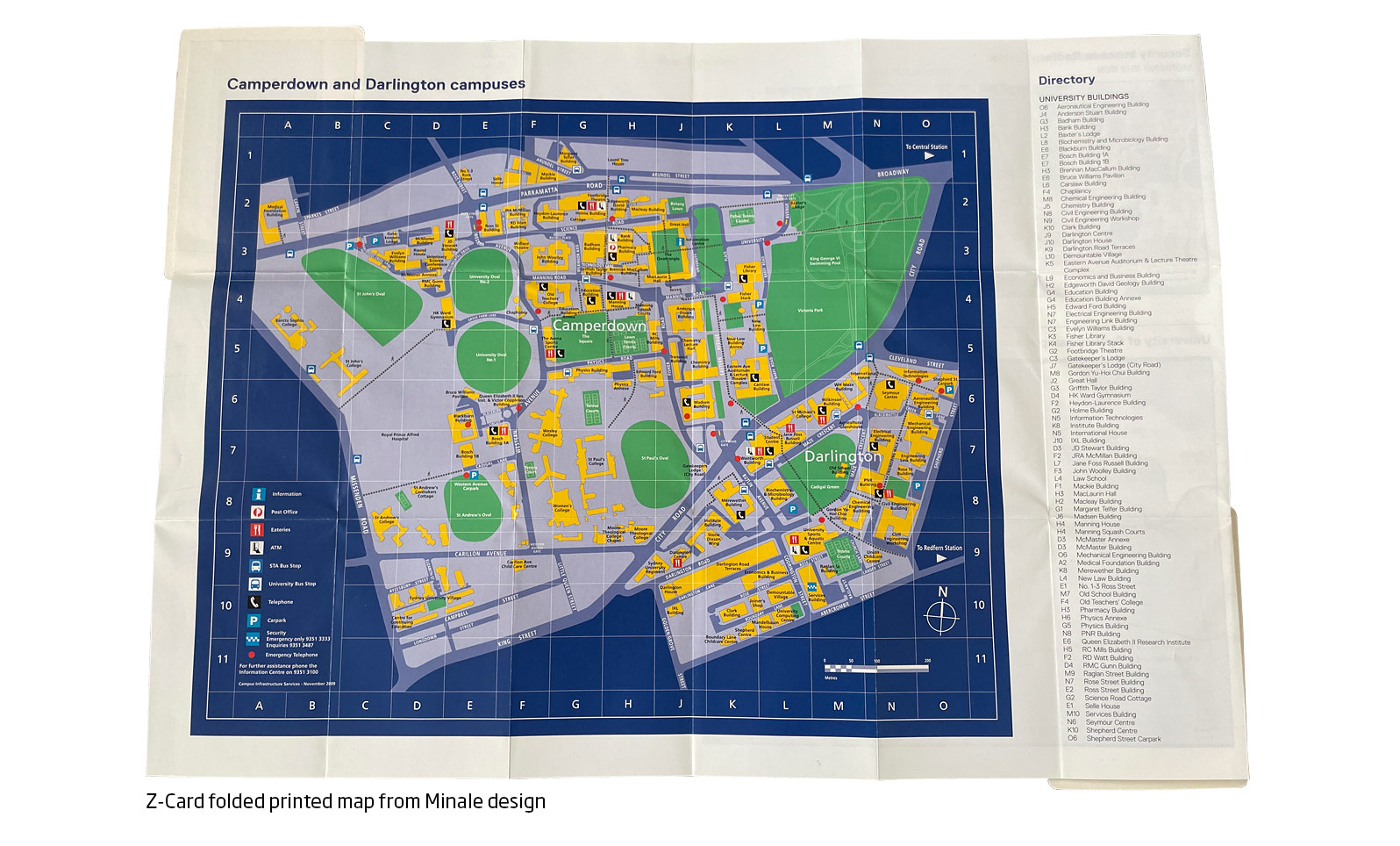Map design for University Campus, Z-Card folded printed map.